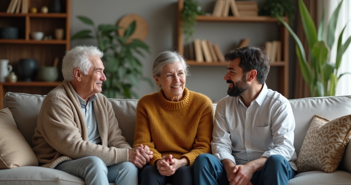 Adultos maduros e jovens sentados em círculo conversando