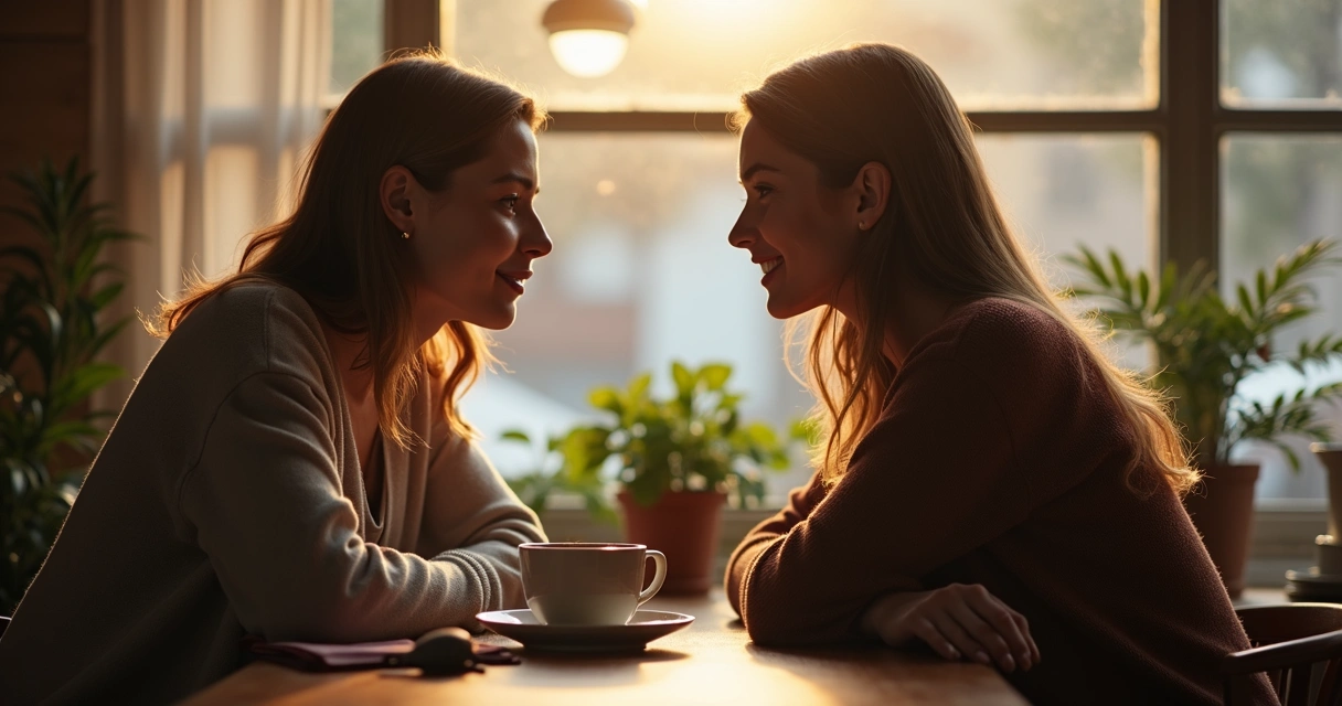 Duas pessoas sentadas frente a frente conversando de forma tranquila