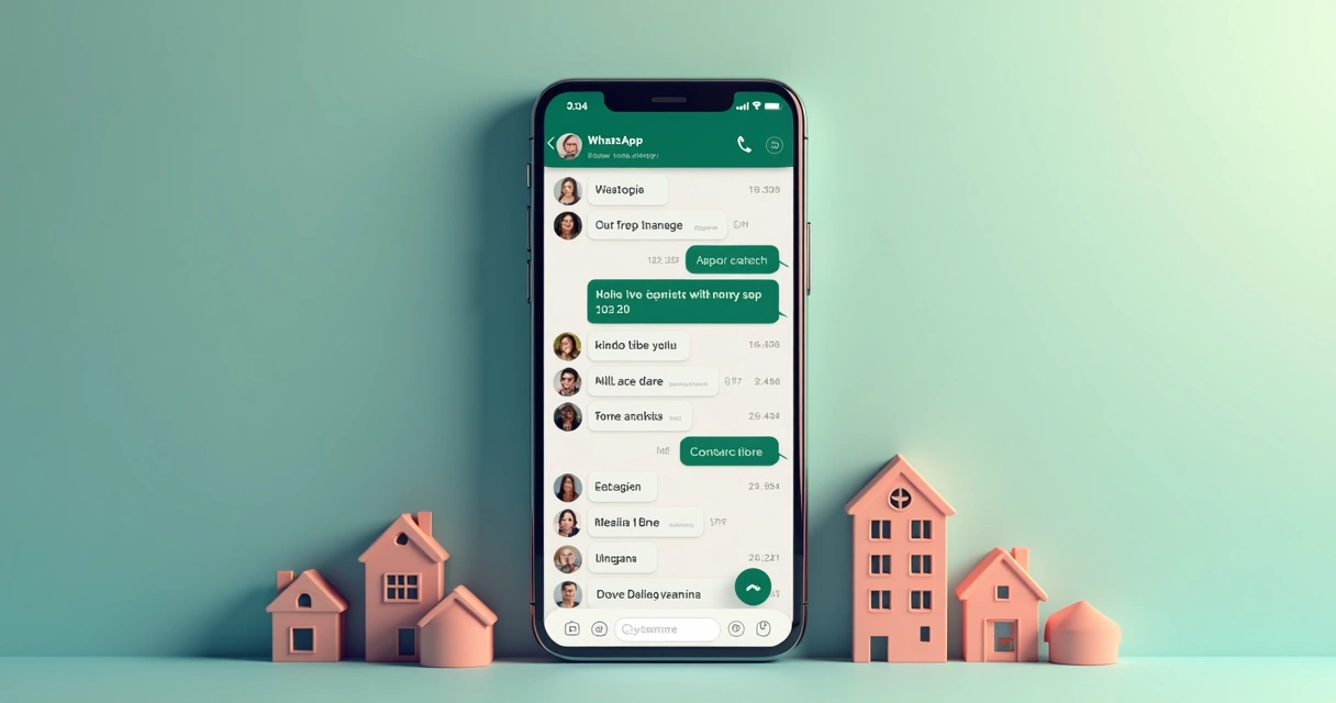 Tela de conversa de WhatsApp com informações imobiliárias centralizadas 