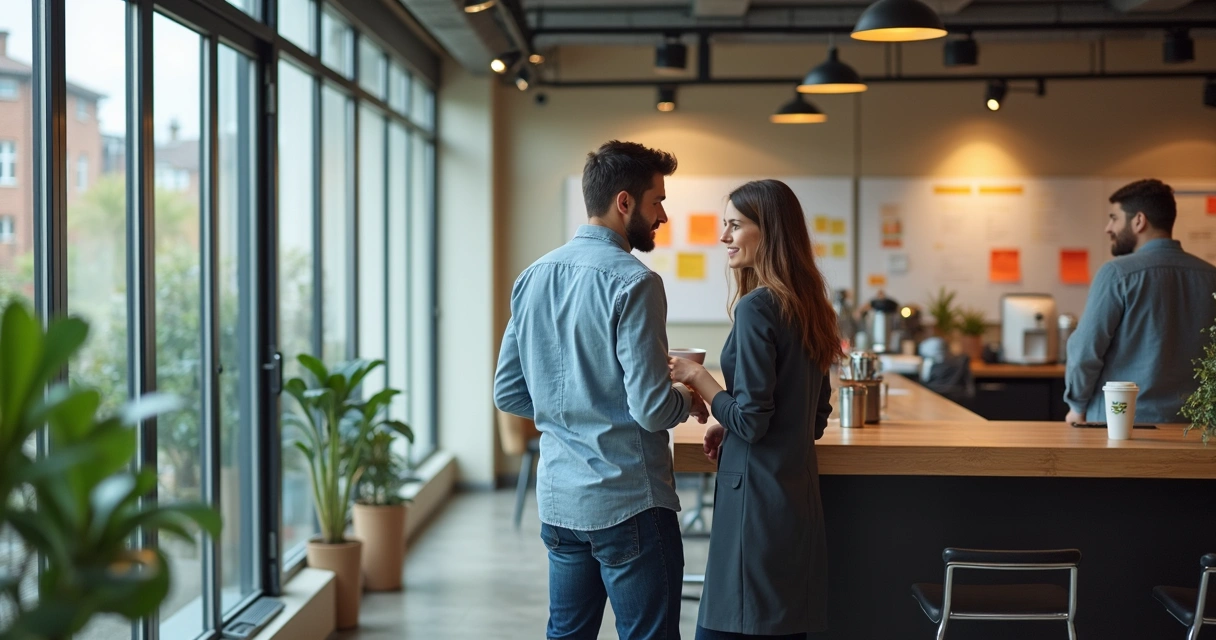 Profissionais conversando informalmente sobre mudanças no projeto 