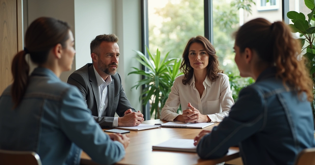 Conversa aberta entre liderança e equipe no escritório 