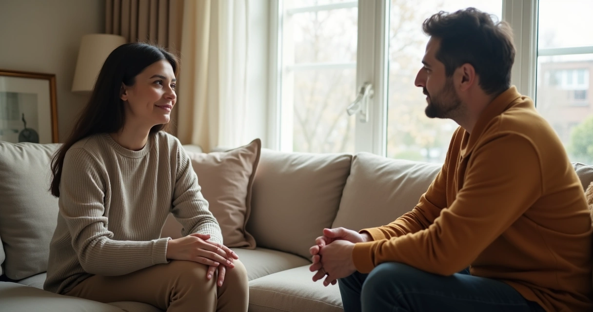Pessoa conversando com familiar em ambiente calmo 