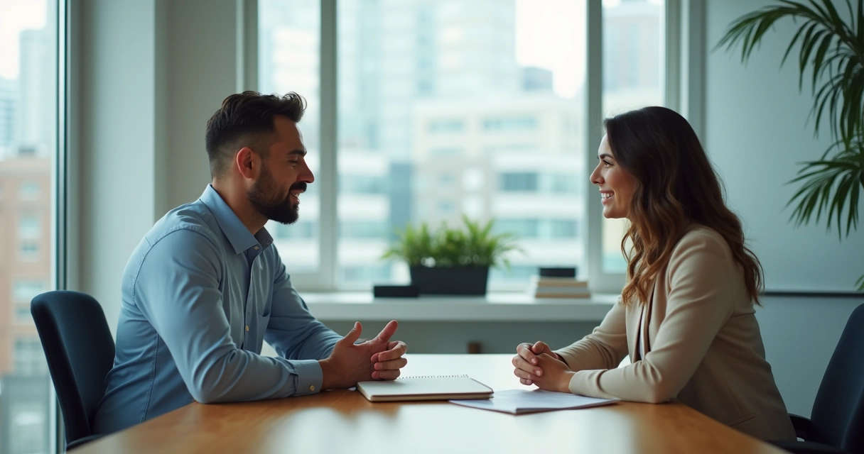 Pessoa conversando com colega em escritório sobre limites