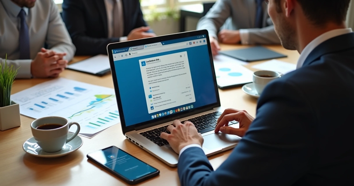 Pessoa digitando mensagem no LinkedIn em notebook 