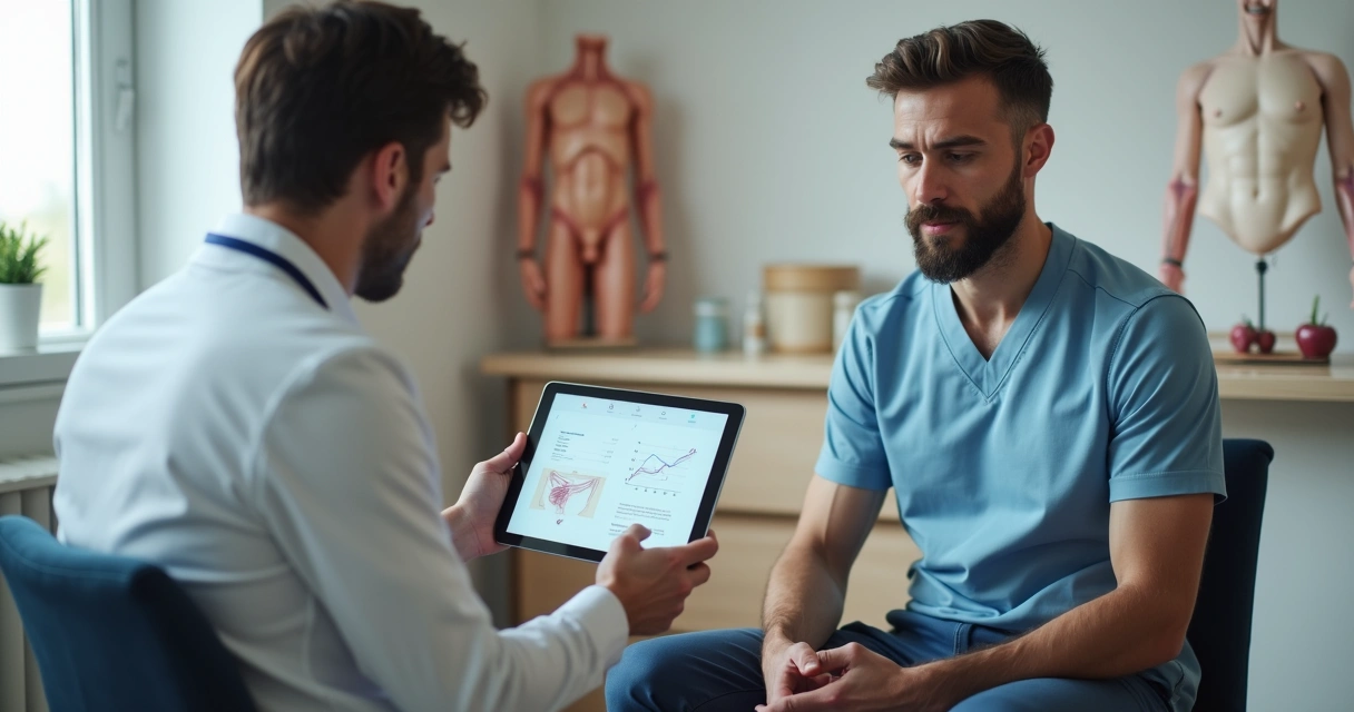 Consulta de saúde masculina em ambiente clínico 