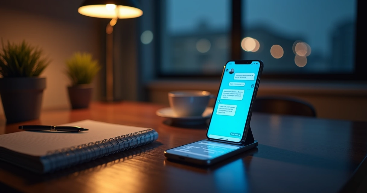Person using a cell phone at night in a customer service chat