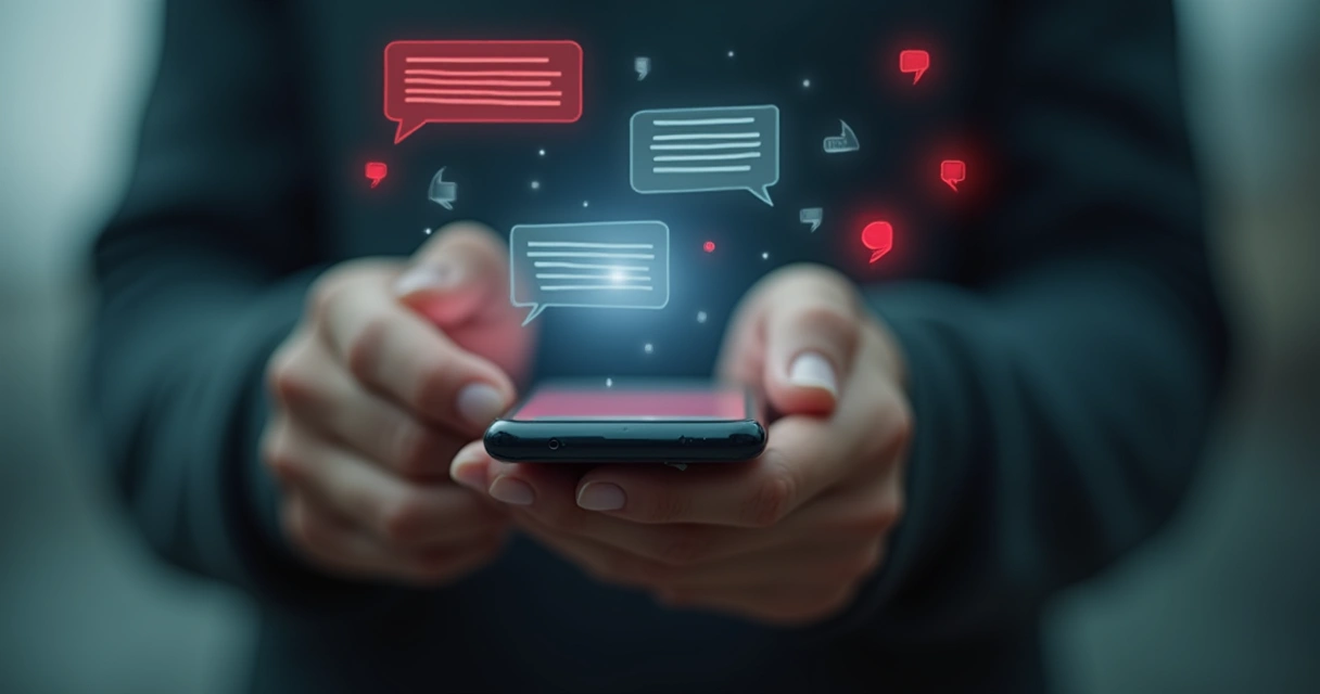 Troca de mensagens digitadas em um chat digital com tons agressivos, indicando conflito ou tensão online 