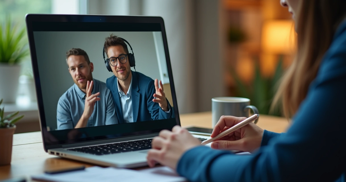 Chamada de vídeo com escuta atenta entre colegas de trabalho 