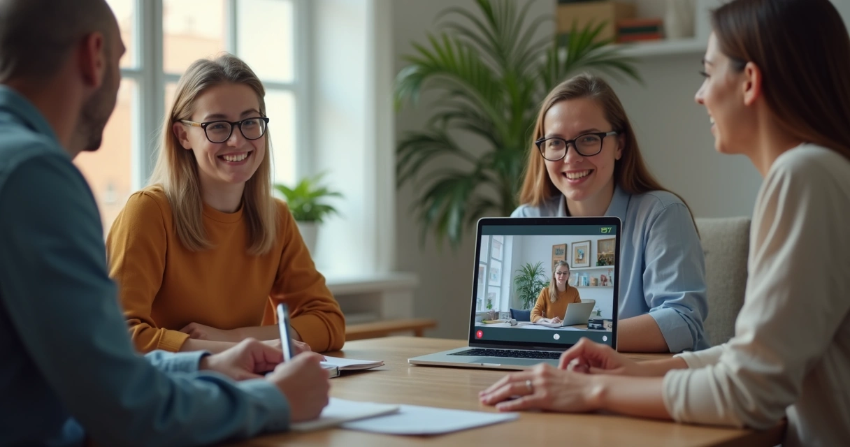 Duas pessoas em videochamada com expressão atenta e respeitosa