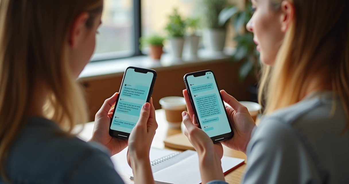 Duas pessoas trocando mensagens em app de relacionamento 
