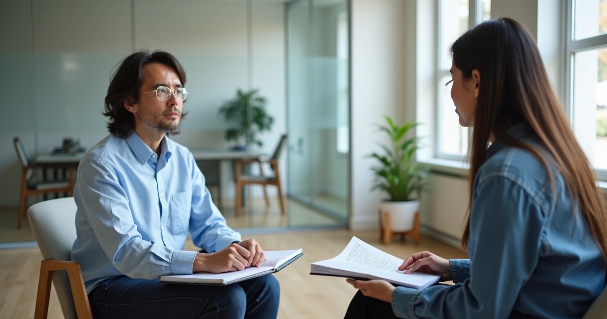 Duas pessoas em conversa de orientação profissional
