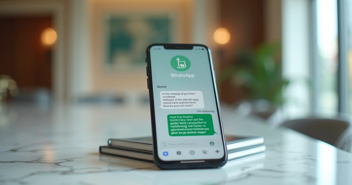 Conversa no WhatsApp entre atendente de clínica e paciente, ambos de perfil premium em ambiente elegante 