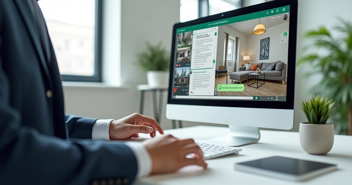 Atendente enviando mensagem personalizada de imóvel pelo WhatsApp 