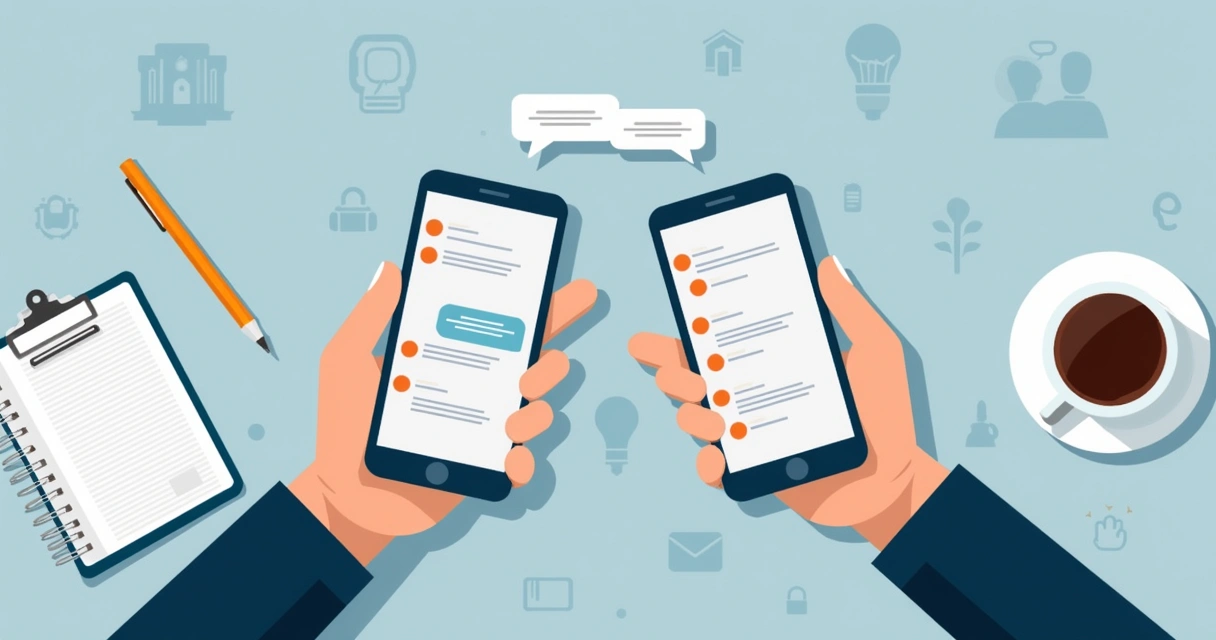 Duas pessoas compartilhando mensagens em um grupo privado no celular 