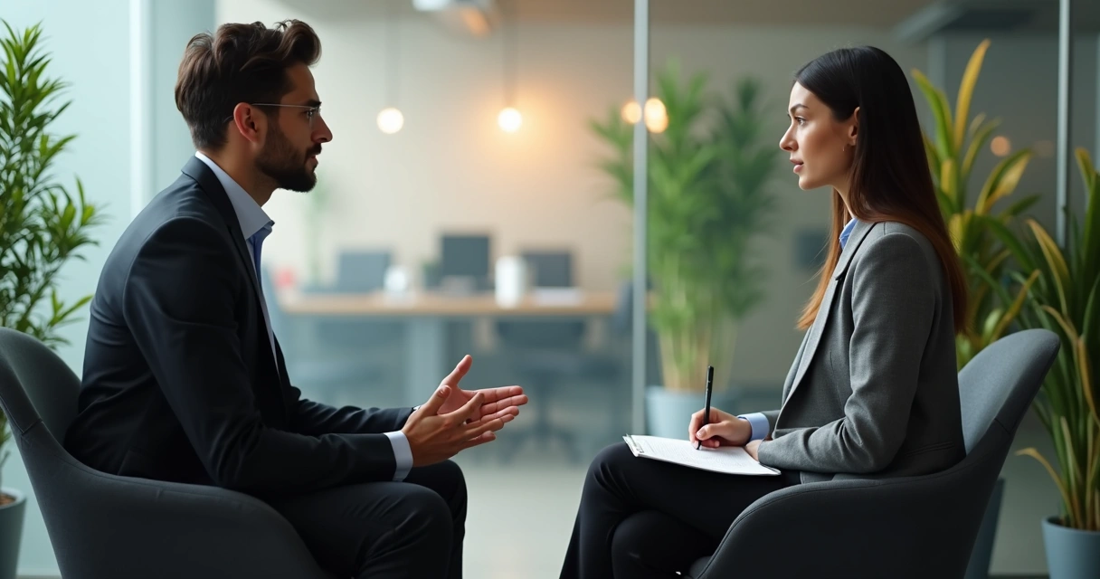 Dois profissionais conversando para resolver um conflito