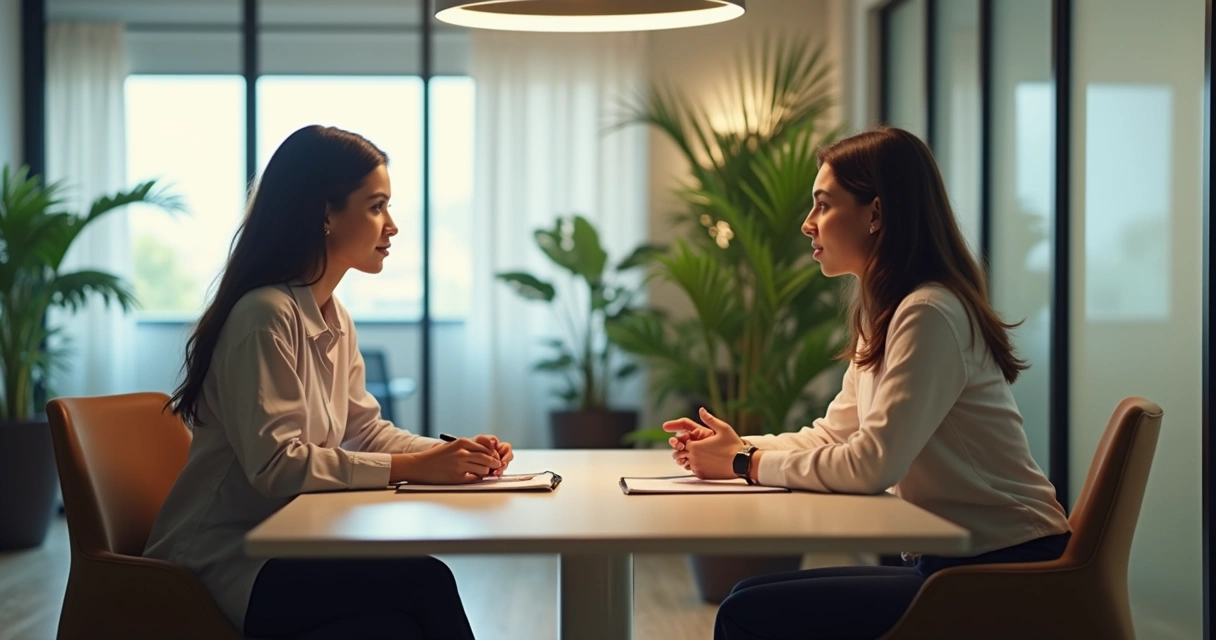 Dois colegas conversando com respeito no escritório 
