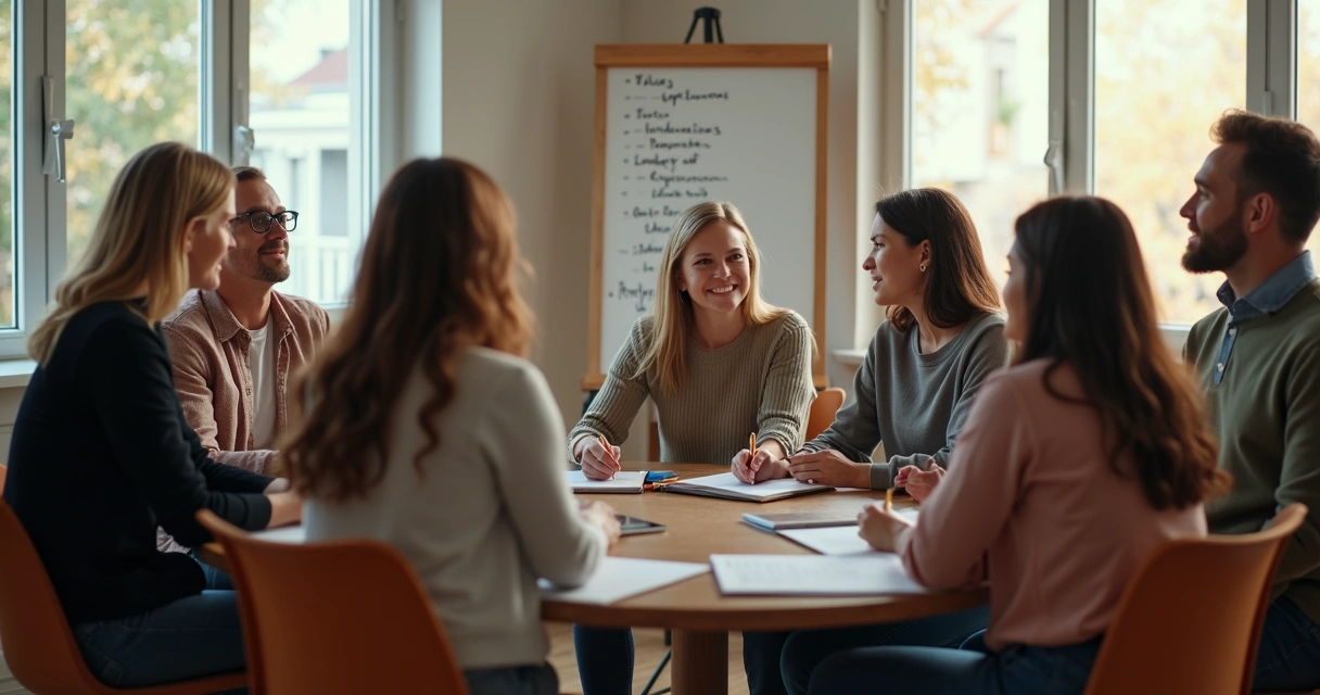 Grupo em roda conversando sobre propósito coletivo 