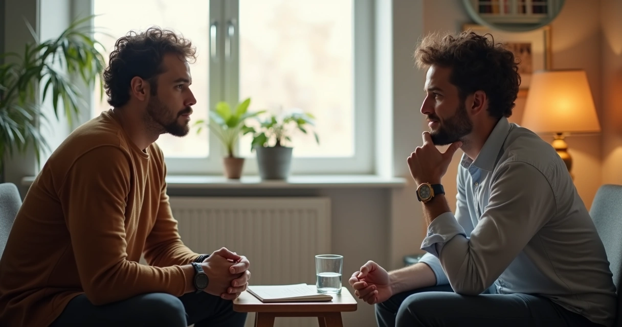 Duas pessoas em conversa calma durante acompanhamento pessoal