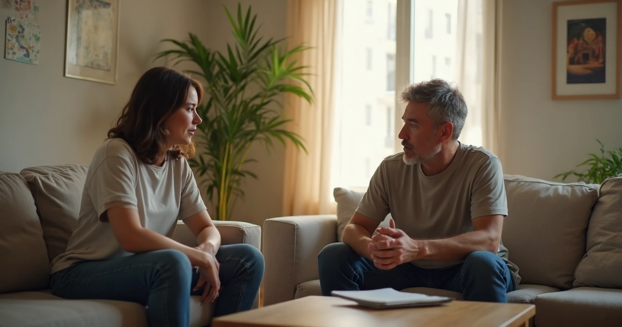 Duas pessoas conversando com postura atenta em ambiente calmo