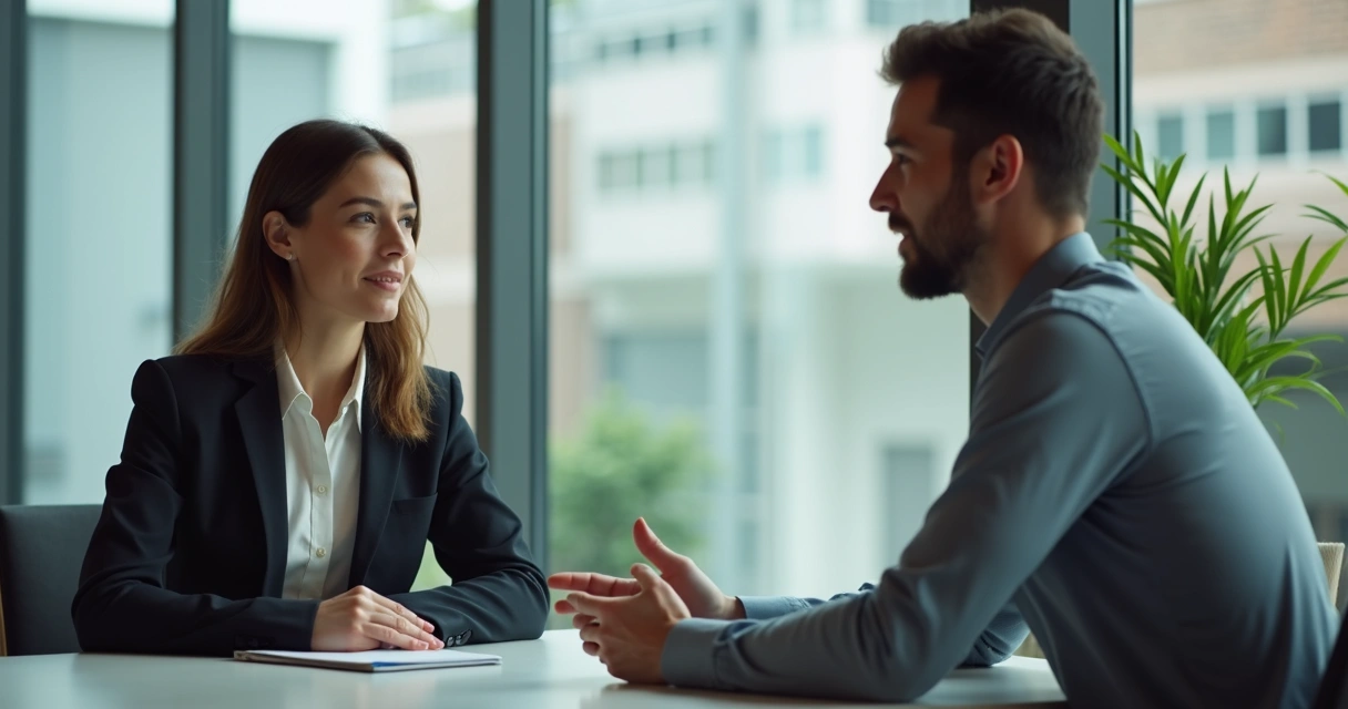 Duas pessoas em conversa de reparação no ambiente de trabalho
