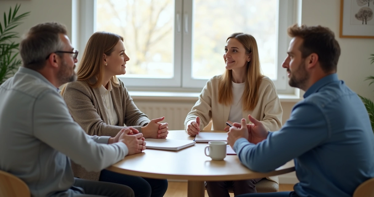 Pessoas em conversa calma com opiniões diferentes 
