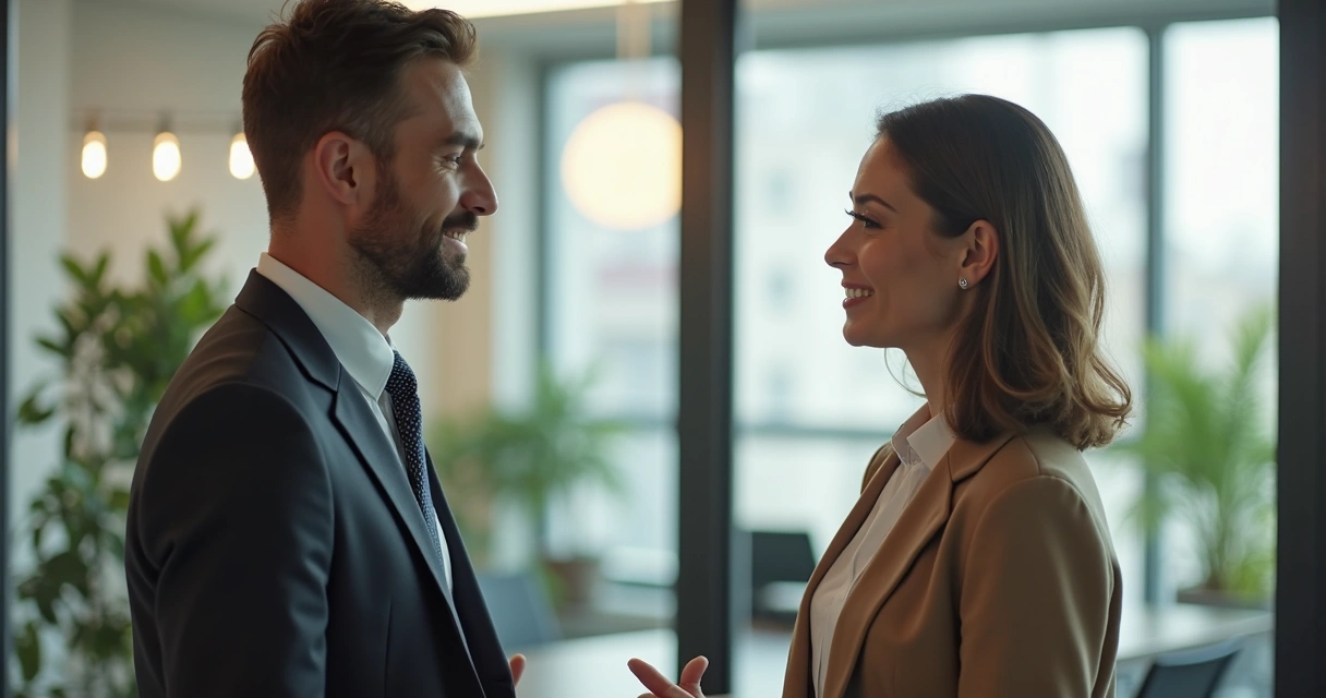 Dois colegas conversando com respeito no escritório