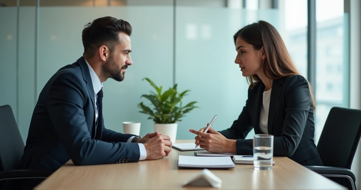 Profissional de RH em conversa individual 