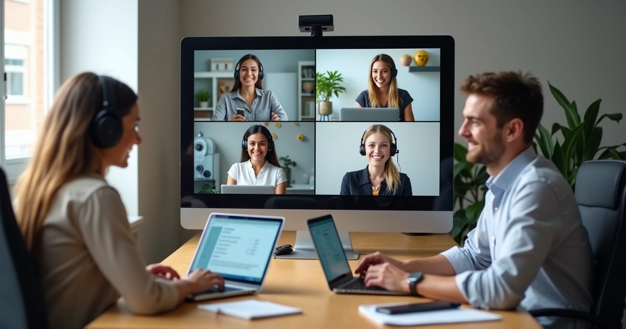 Equipe de RH em reunião online utilizando recursos virtuais de comunicação 