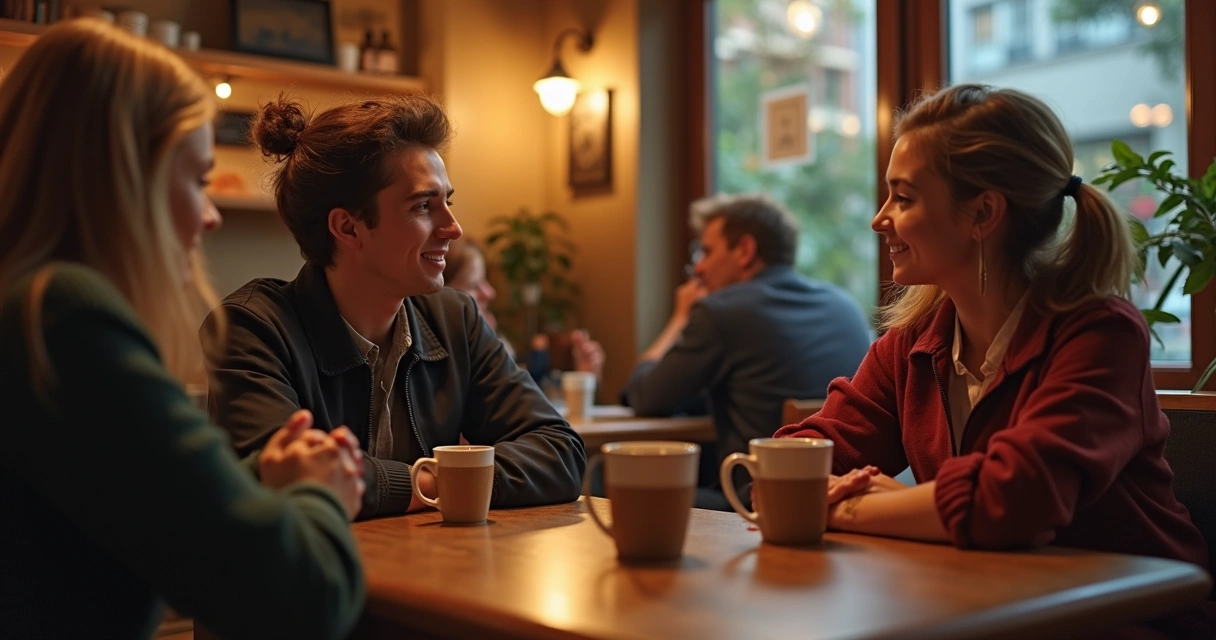 Amigos em um café conversando calmamente