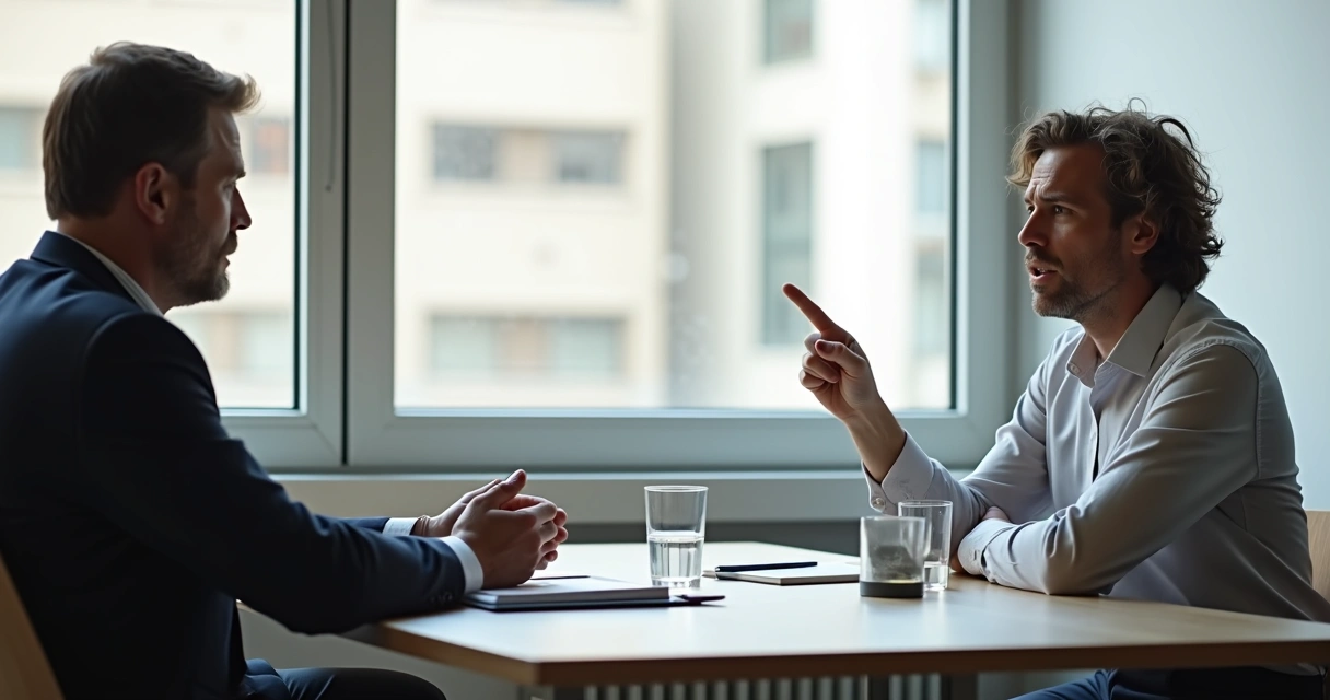 Duas pessoas em conversa séria em um escritório 