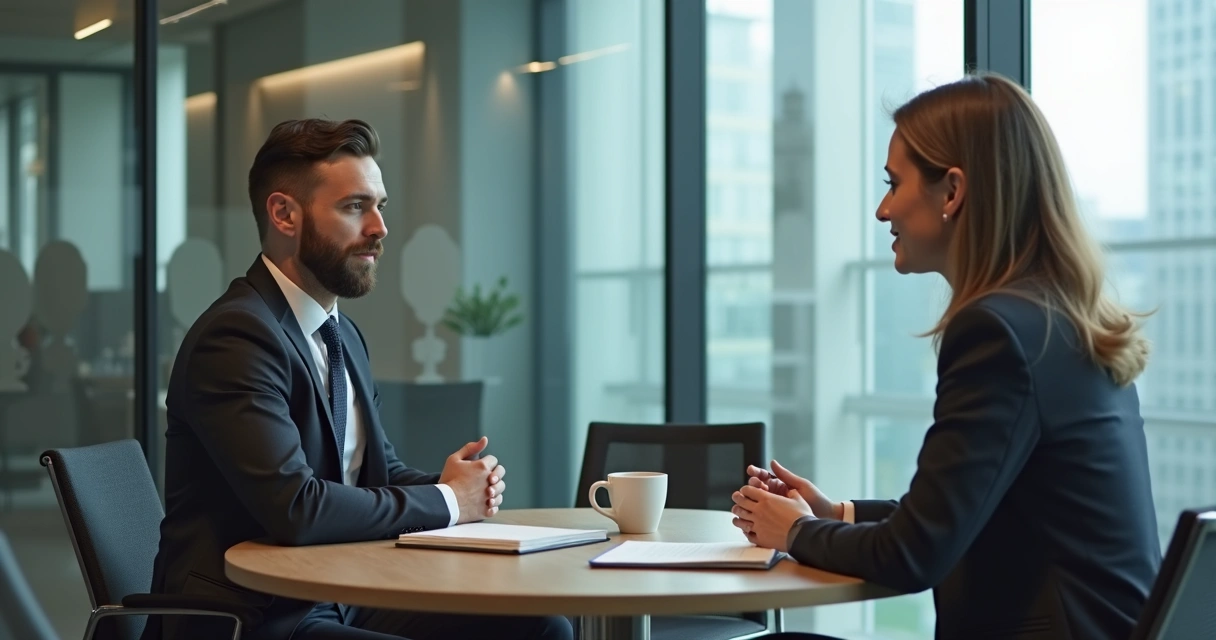 Duas pessoas conversando de forma transparente em ambiente de trabalho 