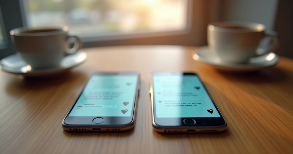 Dois celulares em cima de uma mesa com aplicativos de chat abertos, simulando uma conversa sugar online 