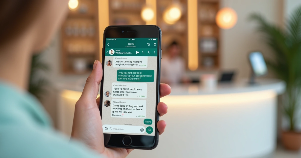 Atendente conversando pelo WhatsApp sobre agendamento de beleza 