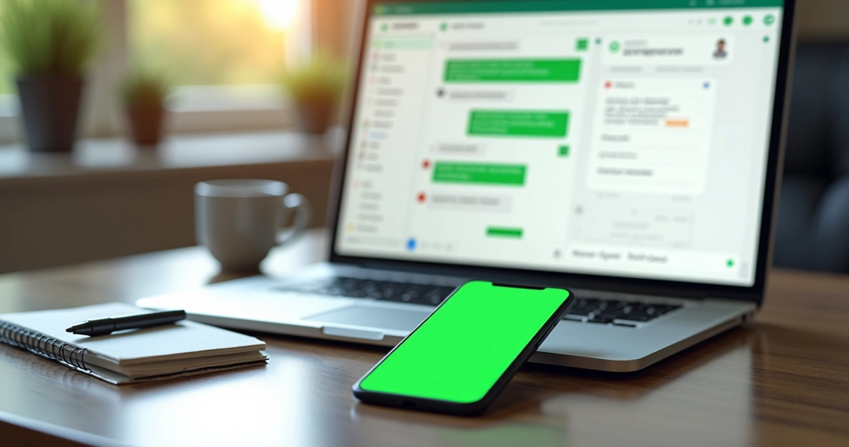 Tela de celular com conversa de cliente ao lado de painel de vendas