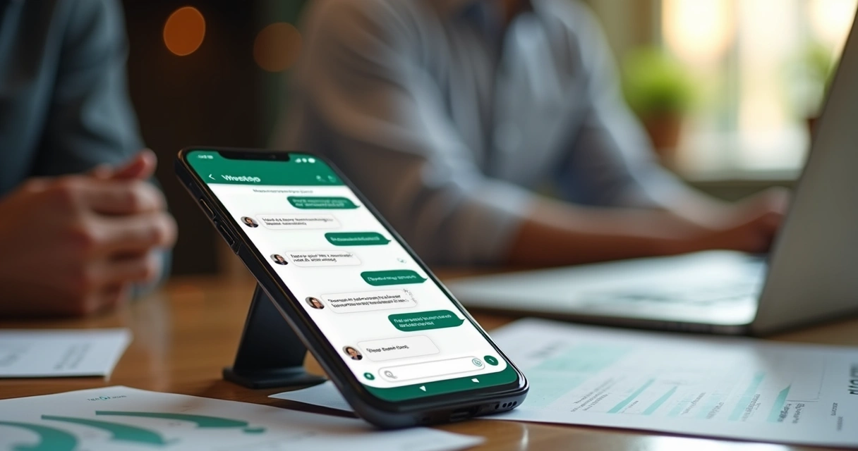 Interface de conversa de WhatsApp exibindo mensagens automáticas de um assistente de IA para negócios 