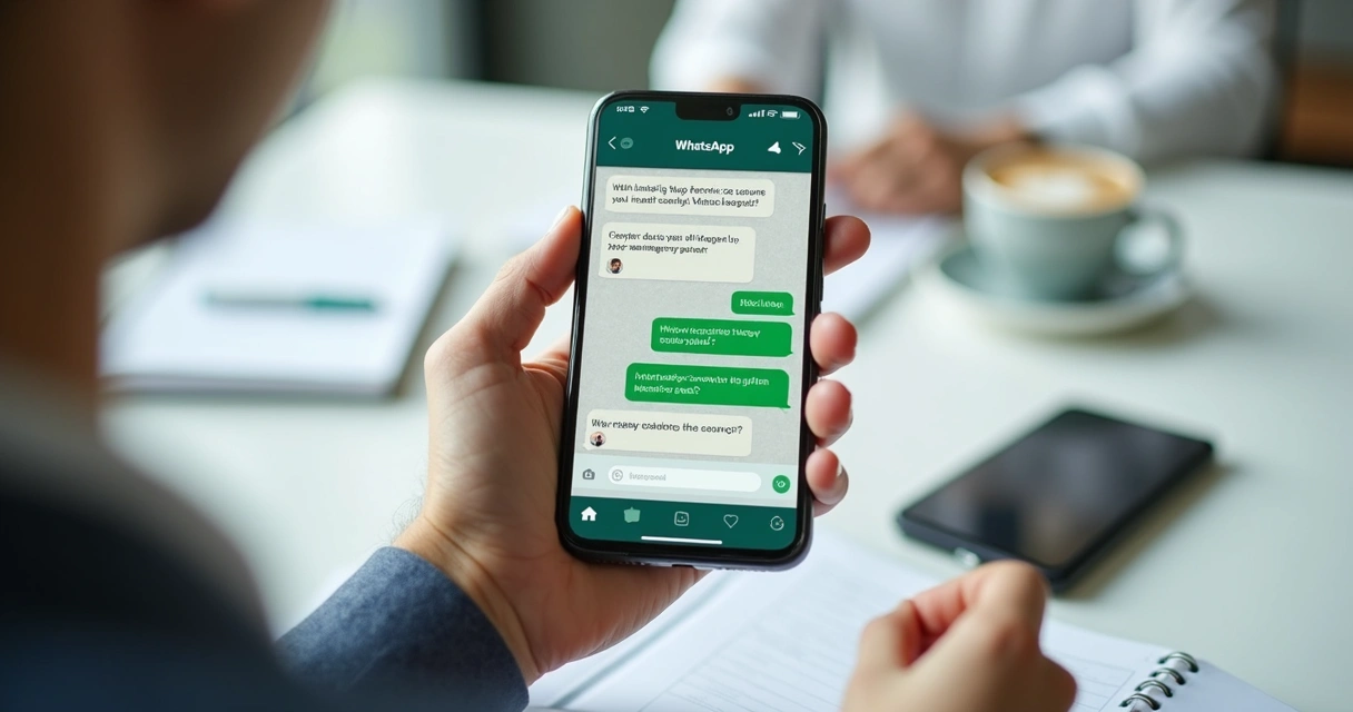 Tela de conversa profissional no celular sobre captação de leads