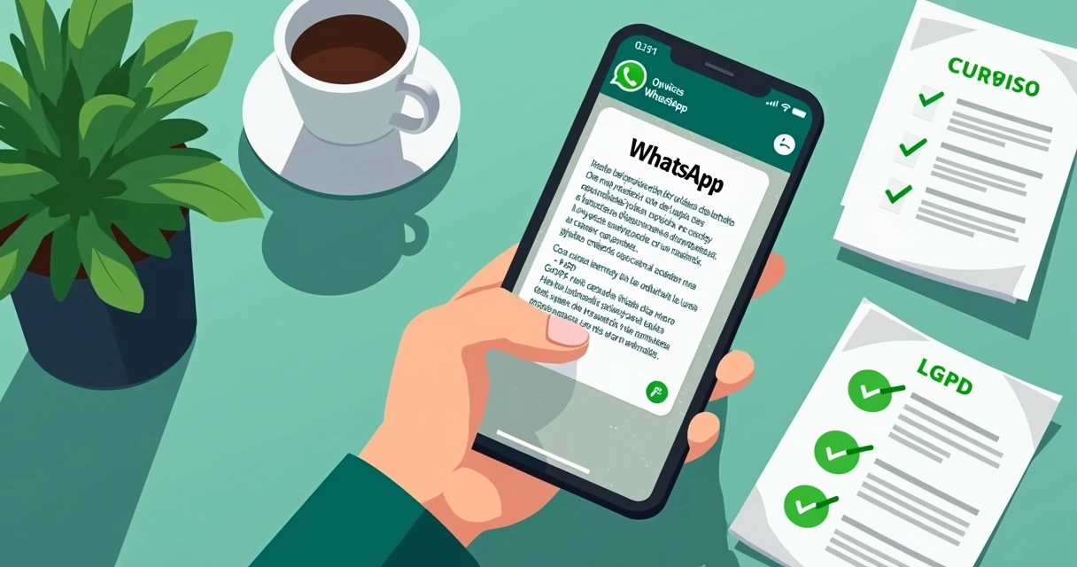 Pessoa usando o WhatsApp com aviso de privacidade