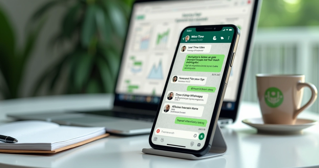 Tela de WhatsApp em operação comercial com métricas ao lado 