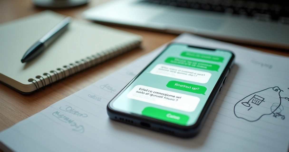 Tela de conversa no WhatsApp com perguntas de qualificação e anotações de vendas