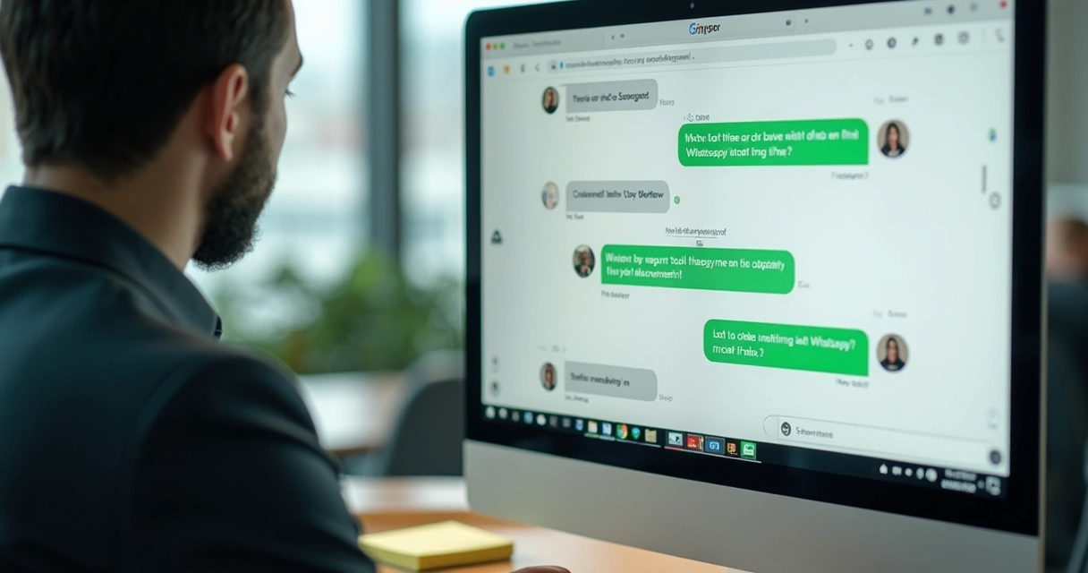 Gestor revisando conversas de vendas no WhatsApp com anotações