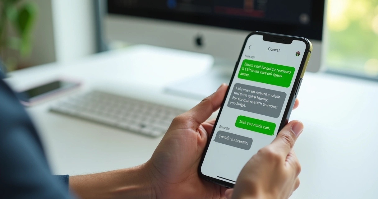 Mão segurando celular com conversa de vendas 