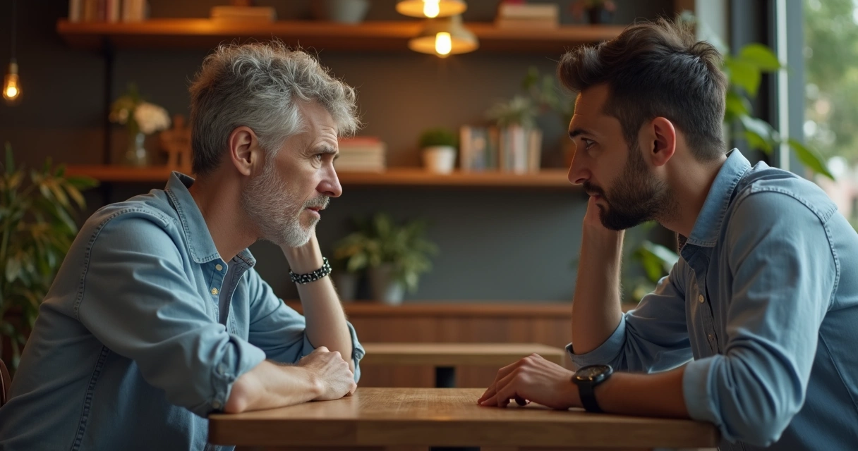 Dos personas conversando, una muestra comprensión y apoya a la otra en un entorno cotidiano