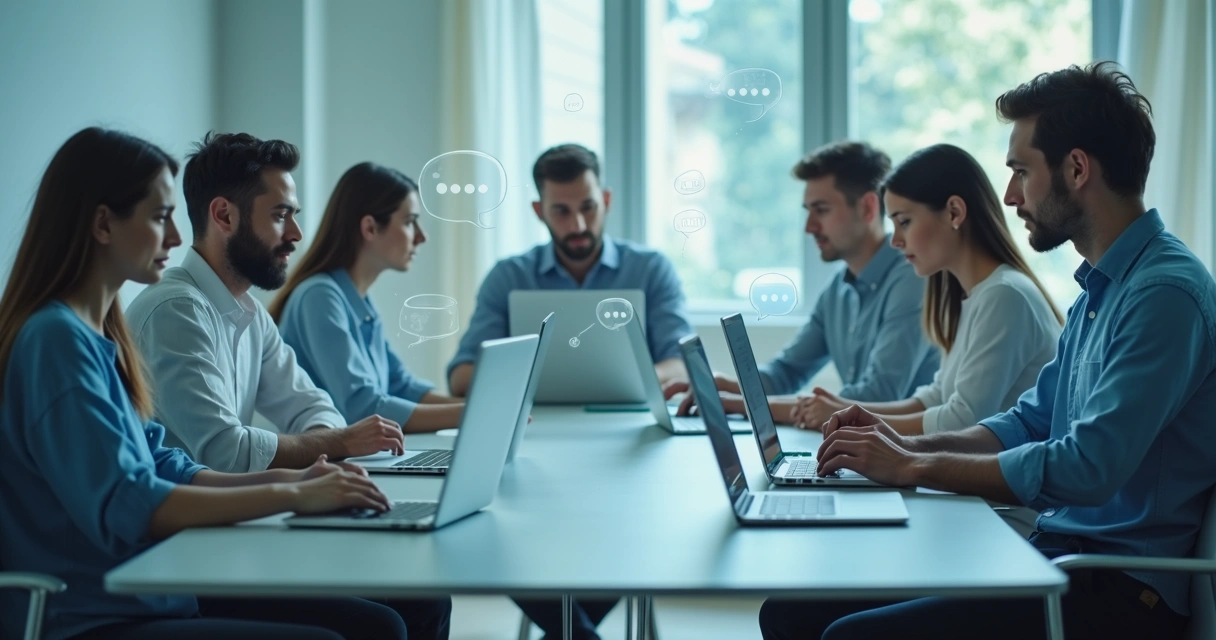 Personas interactuando en una comunidad online desde varios dispositivos