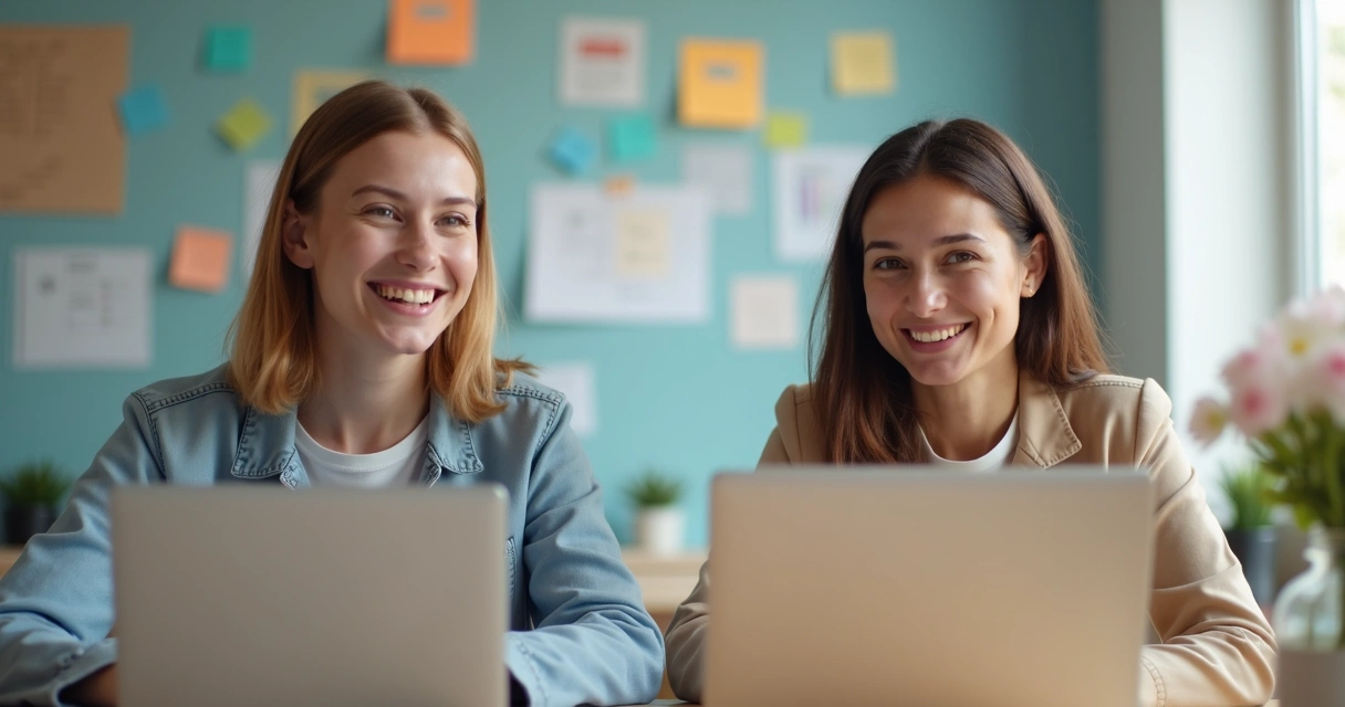 Dos personas en videollamada usando laptops, compartiendo una conversación amistosa 