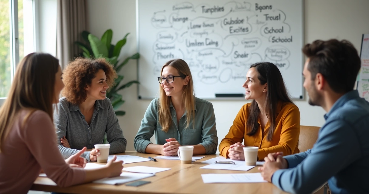 Equipo educativo dialogando sobre emociones y cambio 