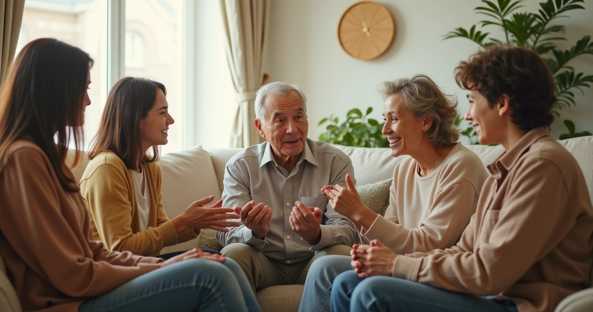 Dos generaciones conversando con escucha y presencia en casa