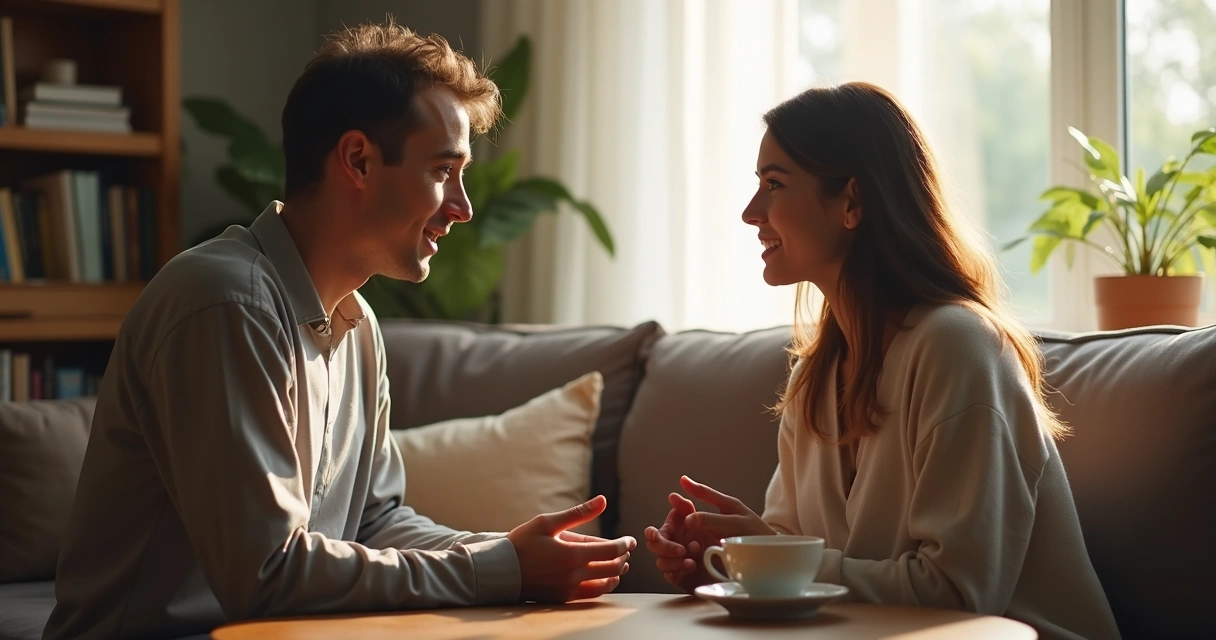 Pareja conversando con sinceridad en un entorno tranquilo