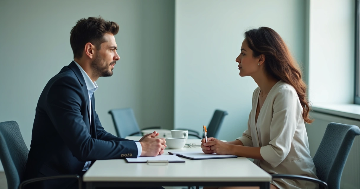 Líder y colaborador conversando para resolver un conflicto