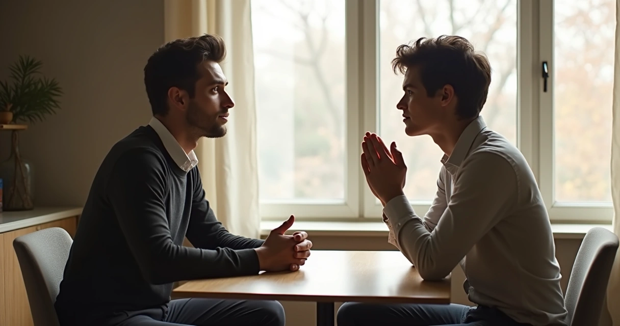 Dos personas conversando mientras una hace una pausa para respirar