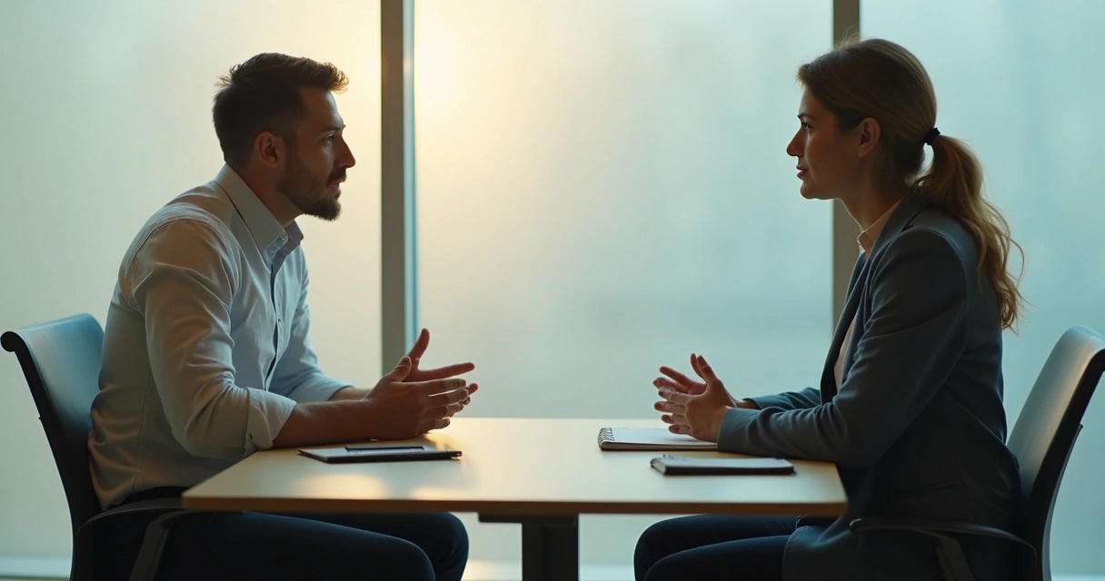 Conversación individual entre líder y colaborador en un espacio tranquilo
